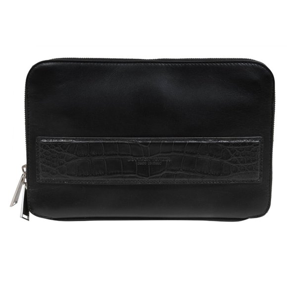 Bottega Veneta Womens Envelope Clutch Black Crocodile Strap Card